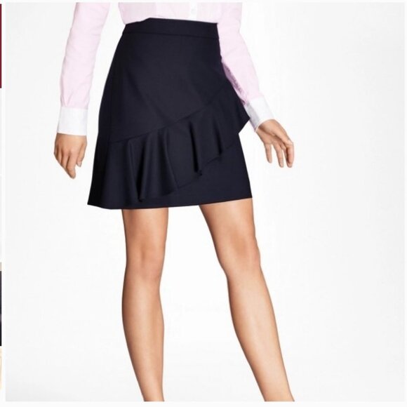 Brooks Brothers Red Fleece Wool Ruffled Skirt - Navy Blue - Size 8 - Picture 1 of 11